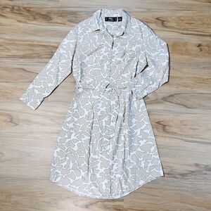 🔹️MG Silk Collection Cream & Tan 100% Silk Buttoned Shirt Dress Small